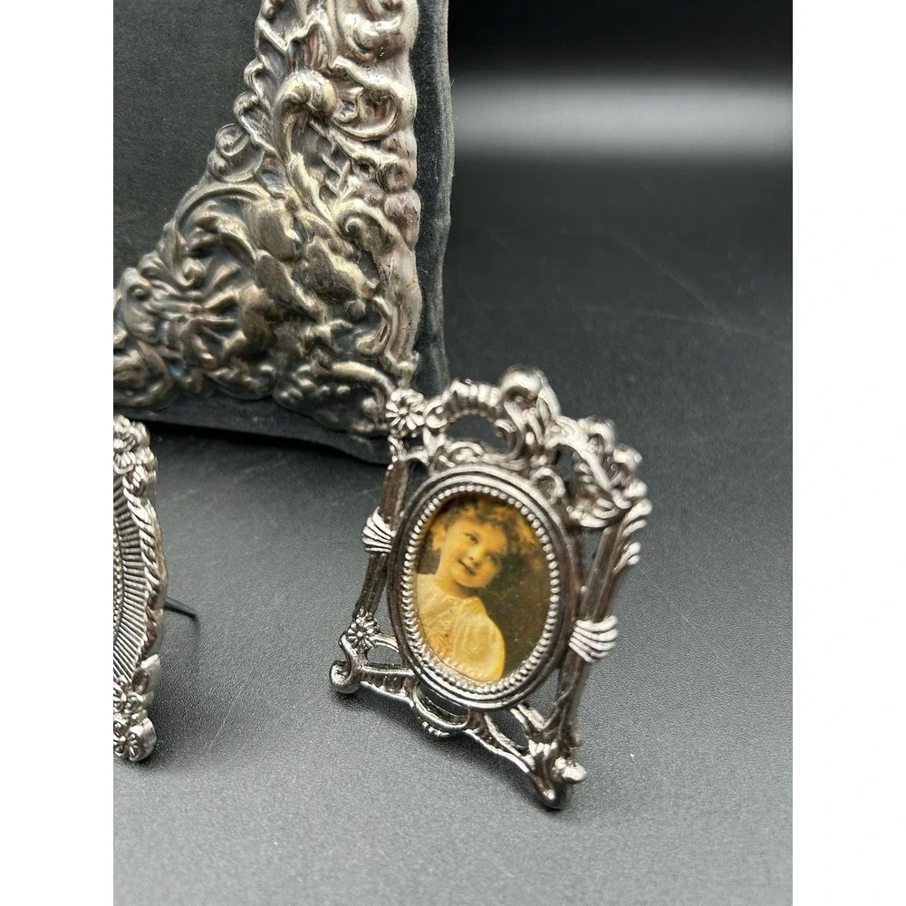Lot Of 5 Cherub Oval Picture Frame Silver Tone Victorian Rococo Tabletop Mini